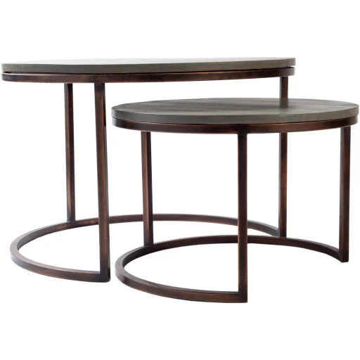 Surya Aaron Modern Gray Wood & Metallic Copper Nesting Coffee Tables ARN-001 - Image 4