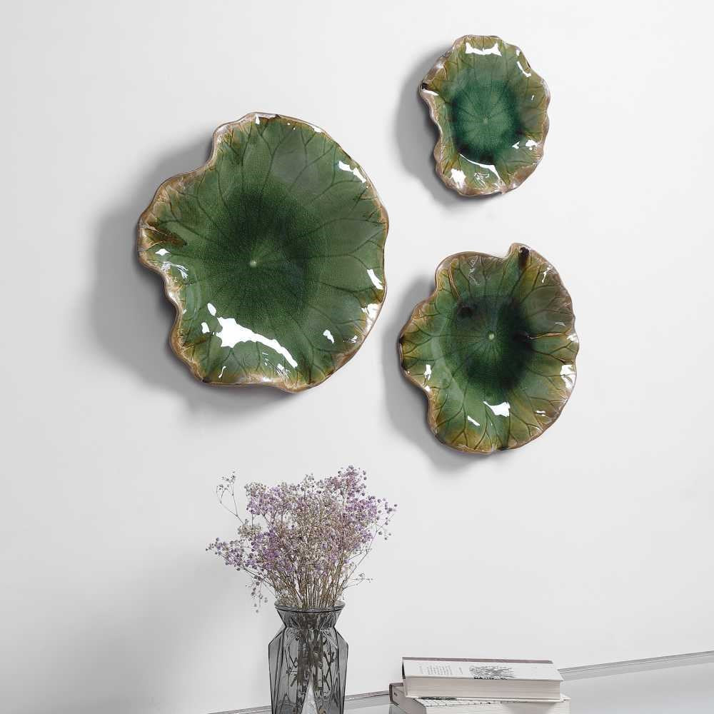 Uttermost Abella Forest Green Set of 3 Ceramic Flowers Wall Decor - Image 3