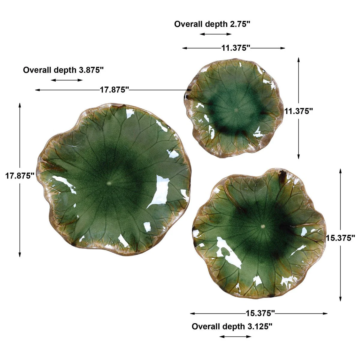 Uttermost Abella Forest Green Set of 3 Ceramic Flowers Wall Decor - Image 7