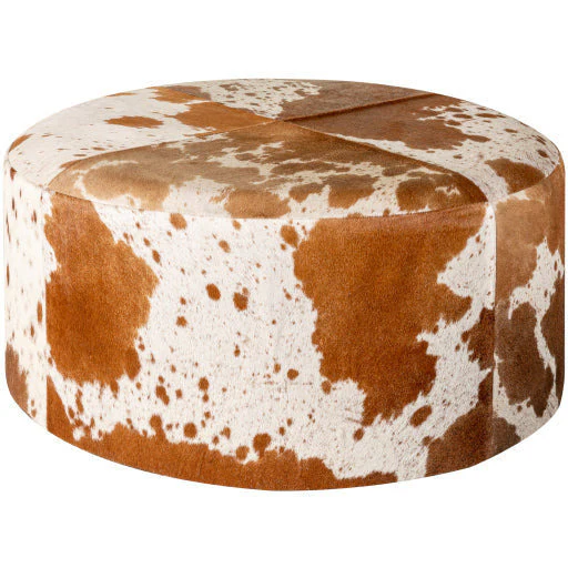 Surya Abilene Modern Rustic Hair On Hide Leather Round Ottoman AIB-001 - Image 2