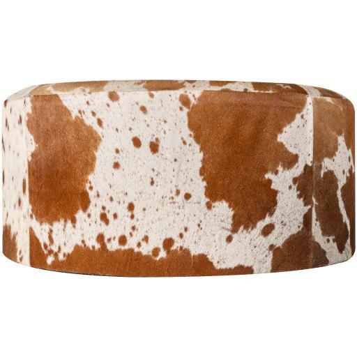 Surya Abilene Modern Rustic Hair On Hide Leather Round Ottoman AIB-001 - Image 4