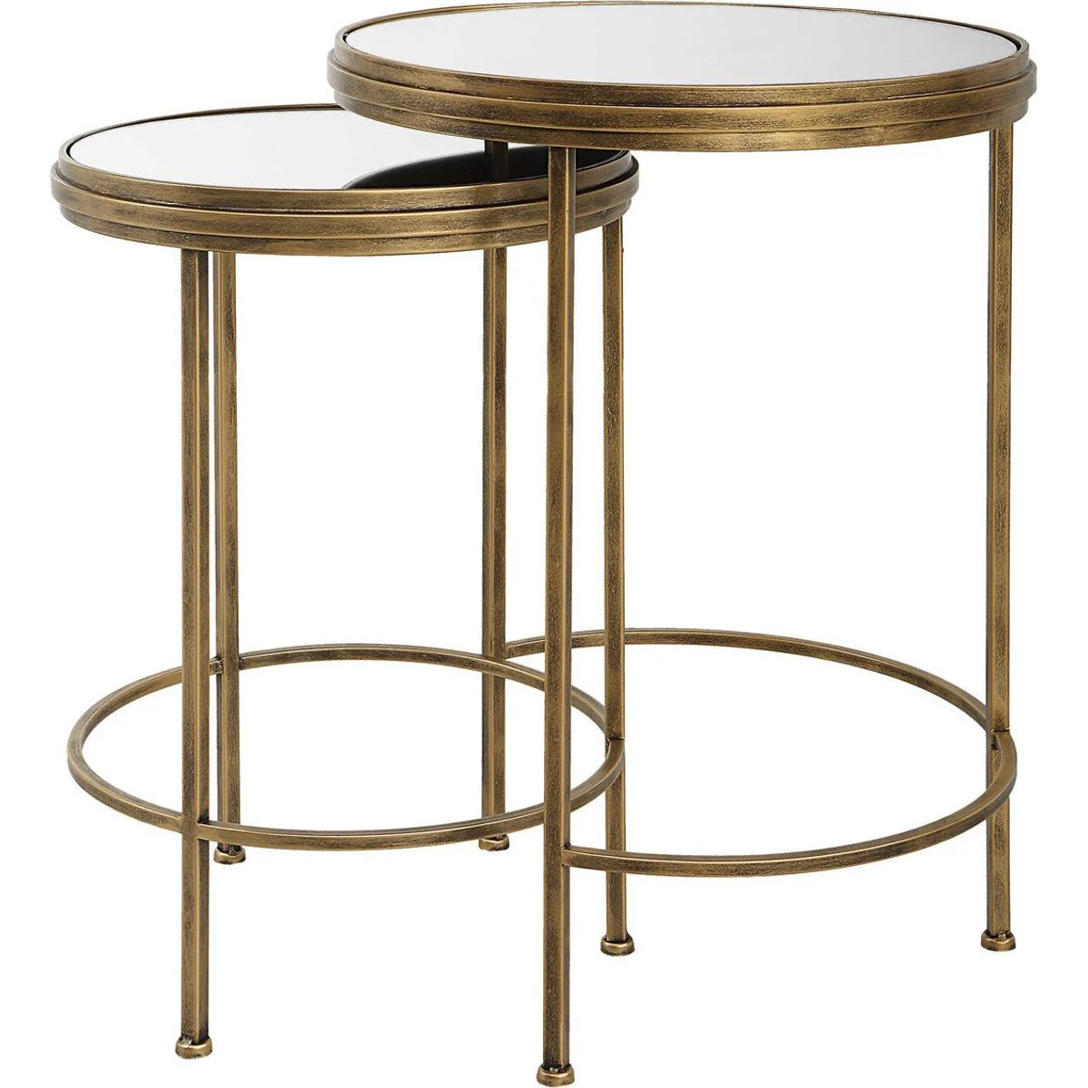 Casa Bella Living Mirrored Tops With Antique Brushed Gold Bases Set of 2 Round Nesting Tables - Image 2