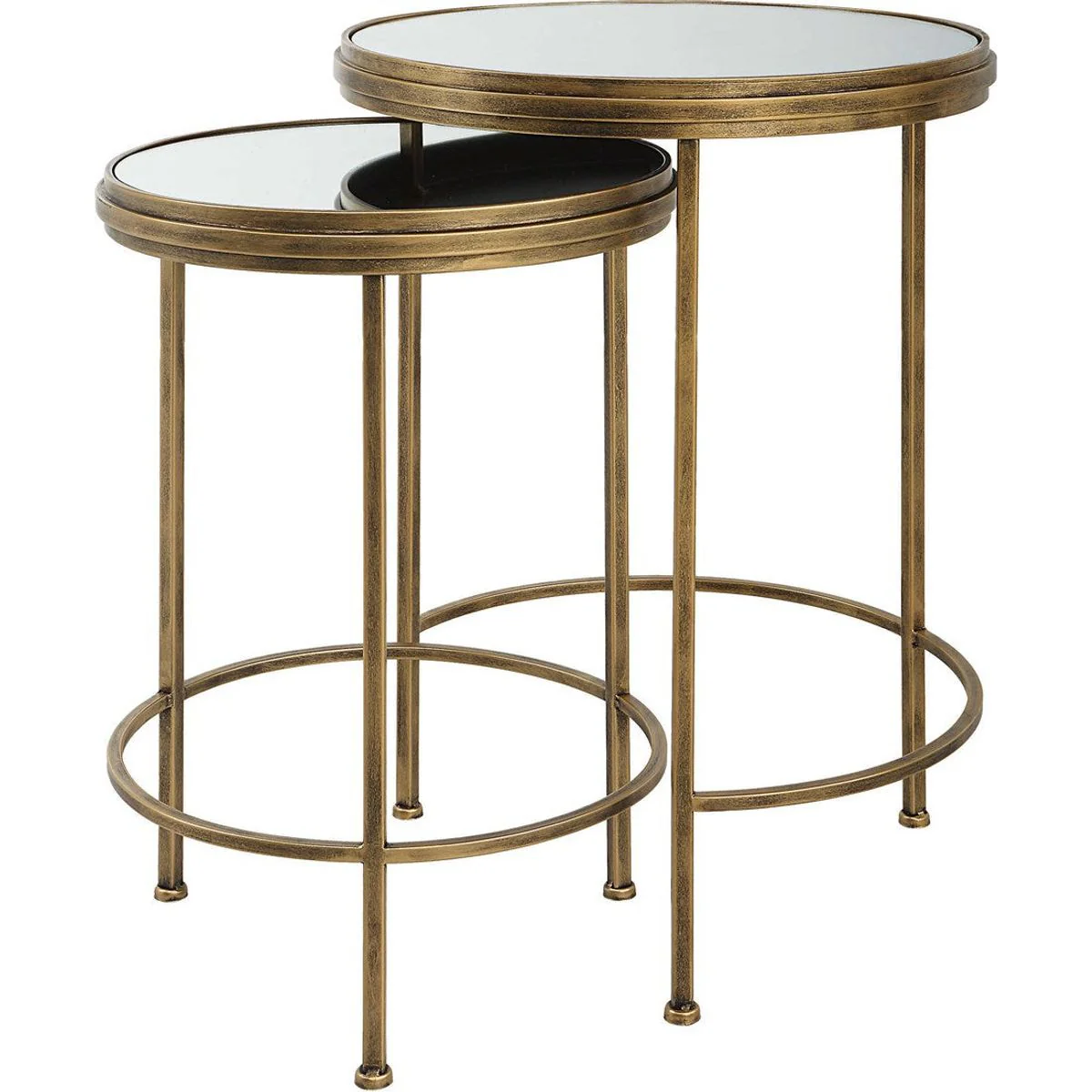 Casa Bella Living Mirrored Tops With Antique Brushed Gold Bases Set of 2 Round Nesting Tables - Image 3