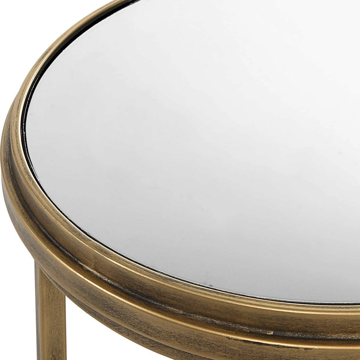 Casa Bella Living Mirrored Tops With Antique Brushed Gold Bases Set of 2 Round Nesting Tables - Image 5