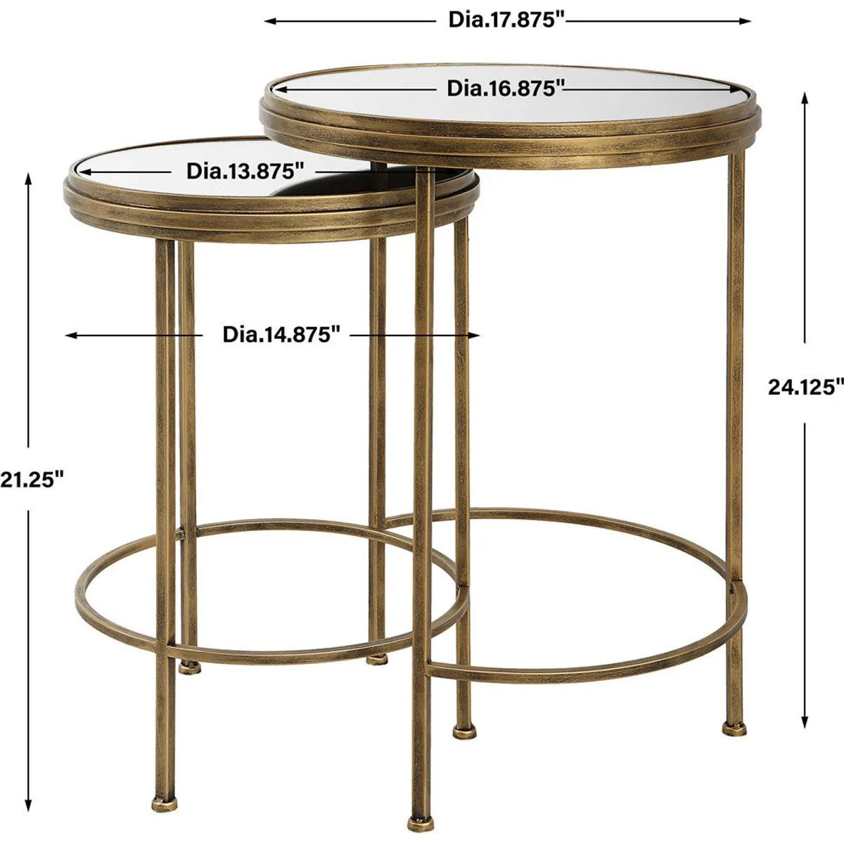 Casa Bella Living Mirrored Tops With Antique Brushed Gold Bases Set of 2 Round Nesting Tables - Image 6