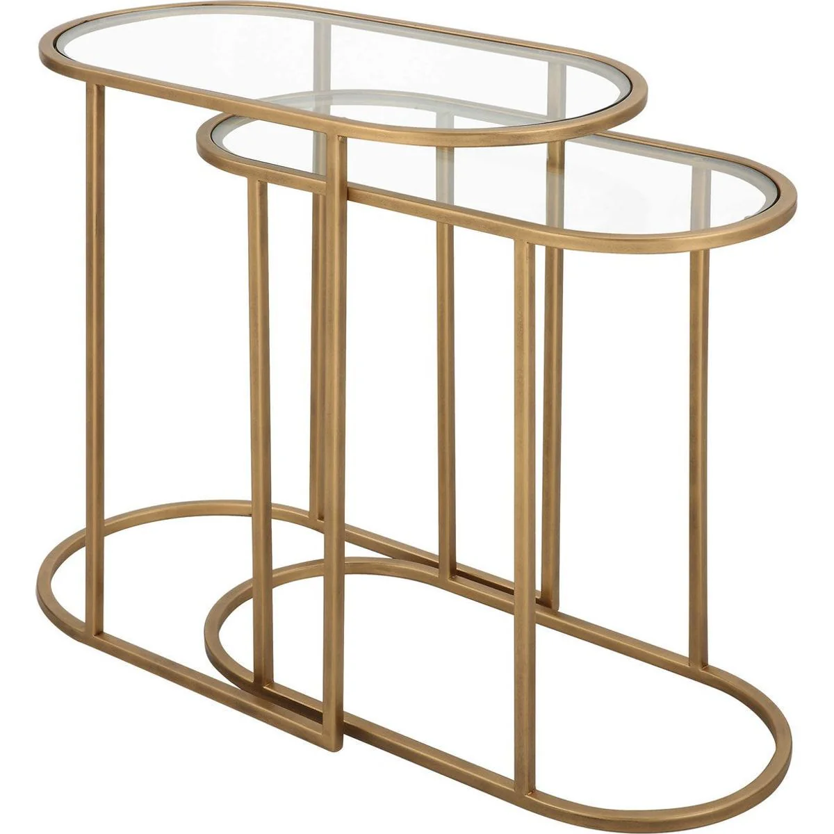 Casa Bella Living Glass Tops With Antique Brushed Brass Iron Bases Set of 2 Round Nesting Tables - Image 2
