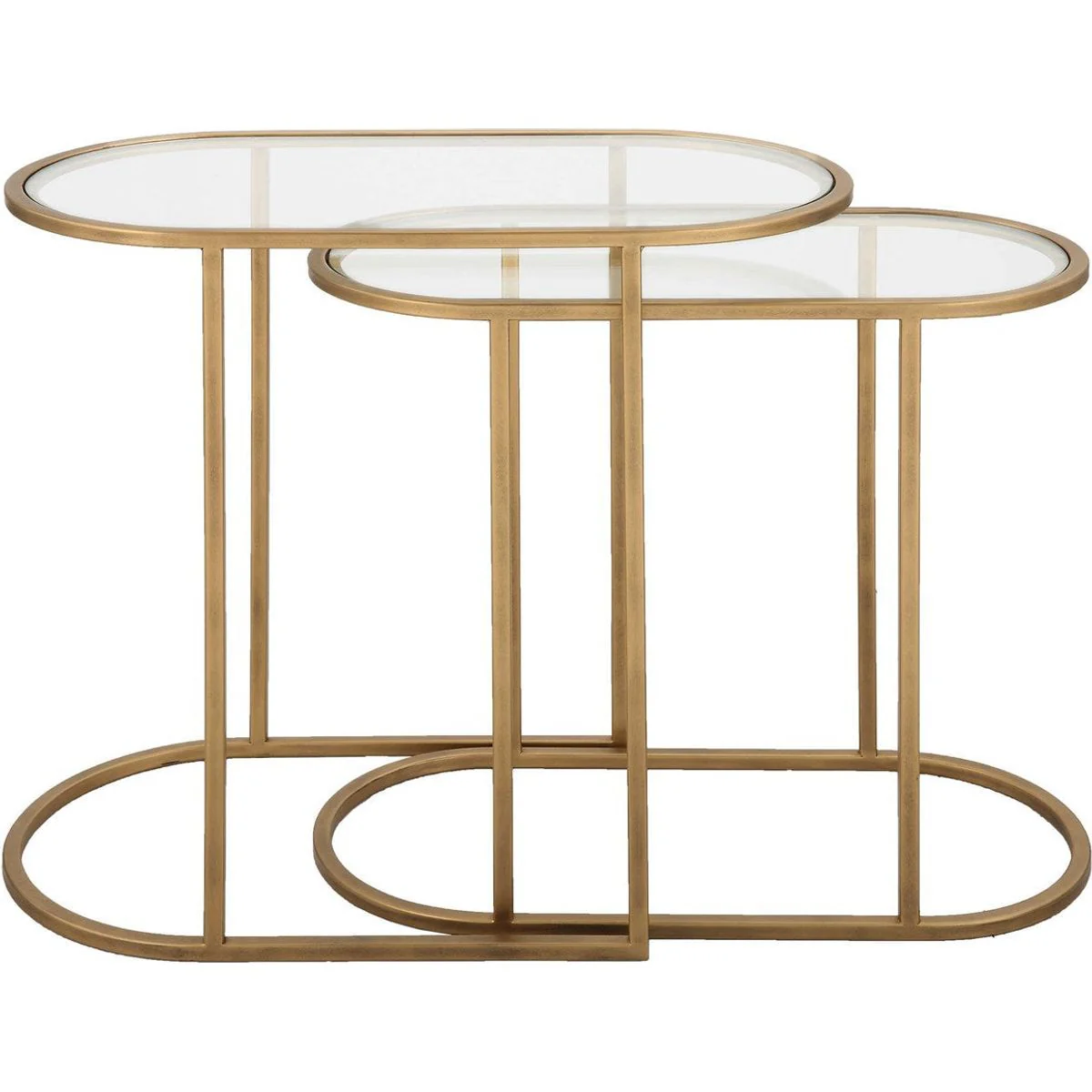 Casa Bella Living Glass Tops With Antique Brushed Brass Iron Bases Set of 2 Round Nesting Tables - Image 3