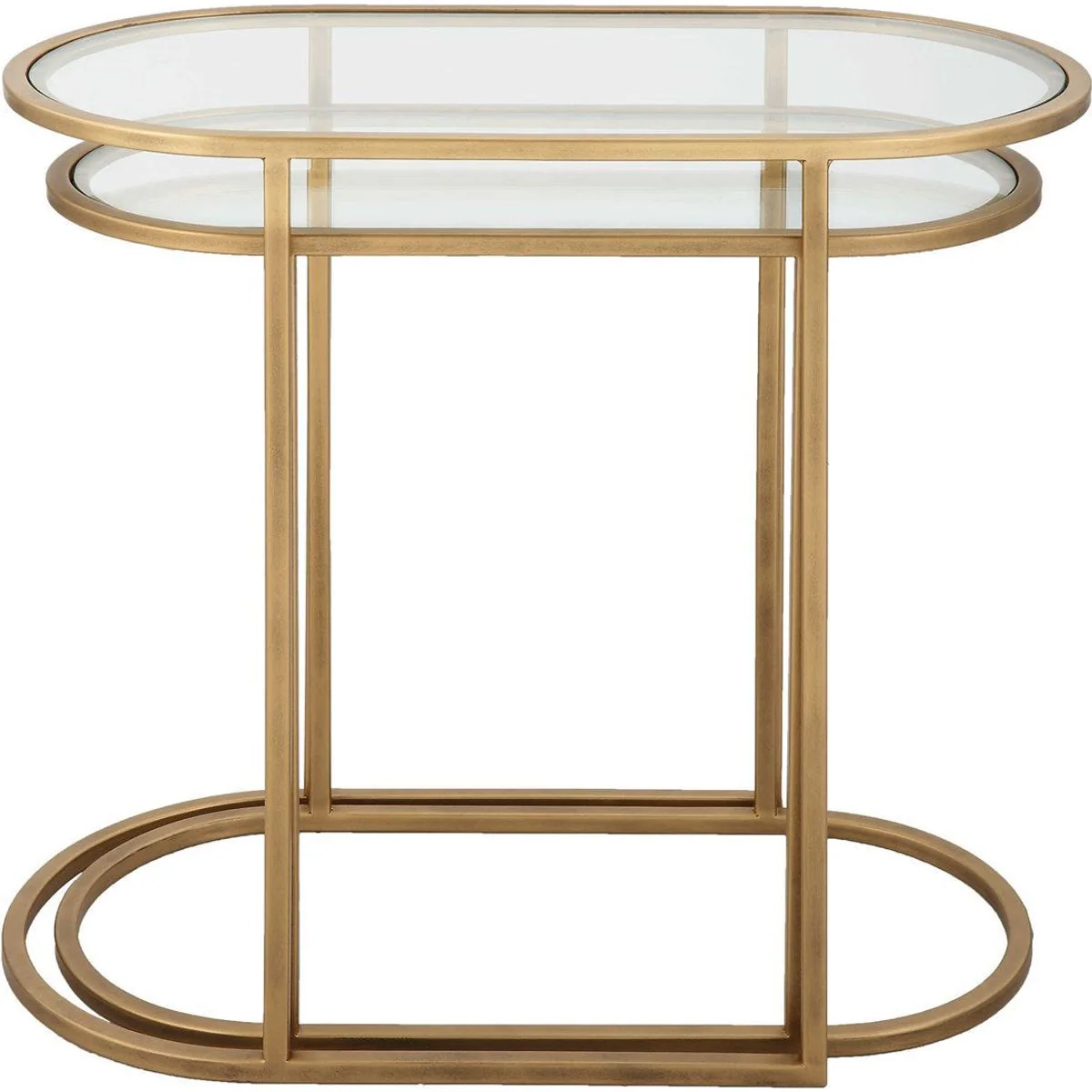 Casa Bella Living Glass Tops With Antique Brushed Brass Iron Bases Set of 2 Round Nesting Tables - Image 4