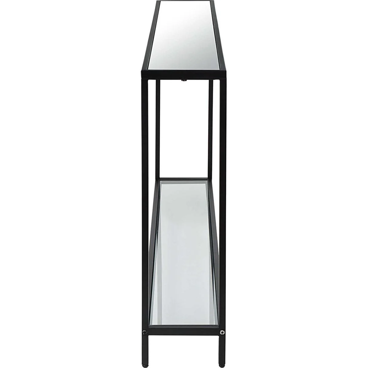 Casa Bella Living Mirrored Top and Glass Shelf with Black Iron Base Narrow Console Table - Image 5