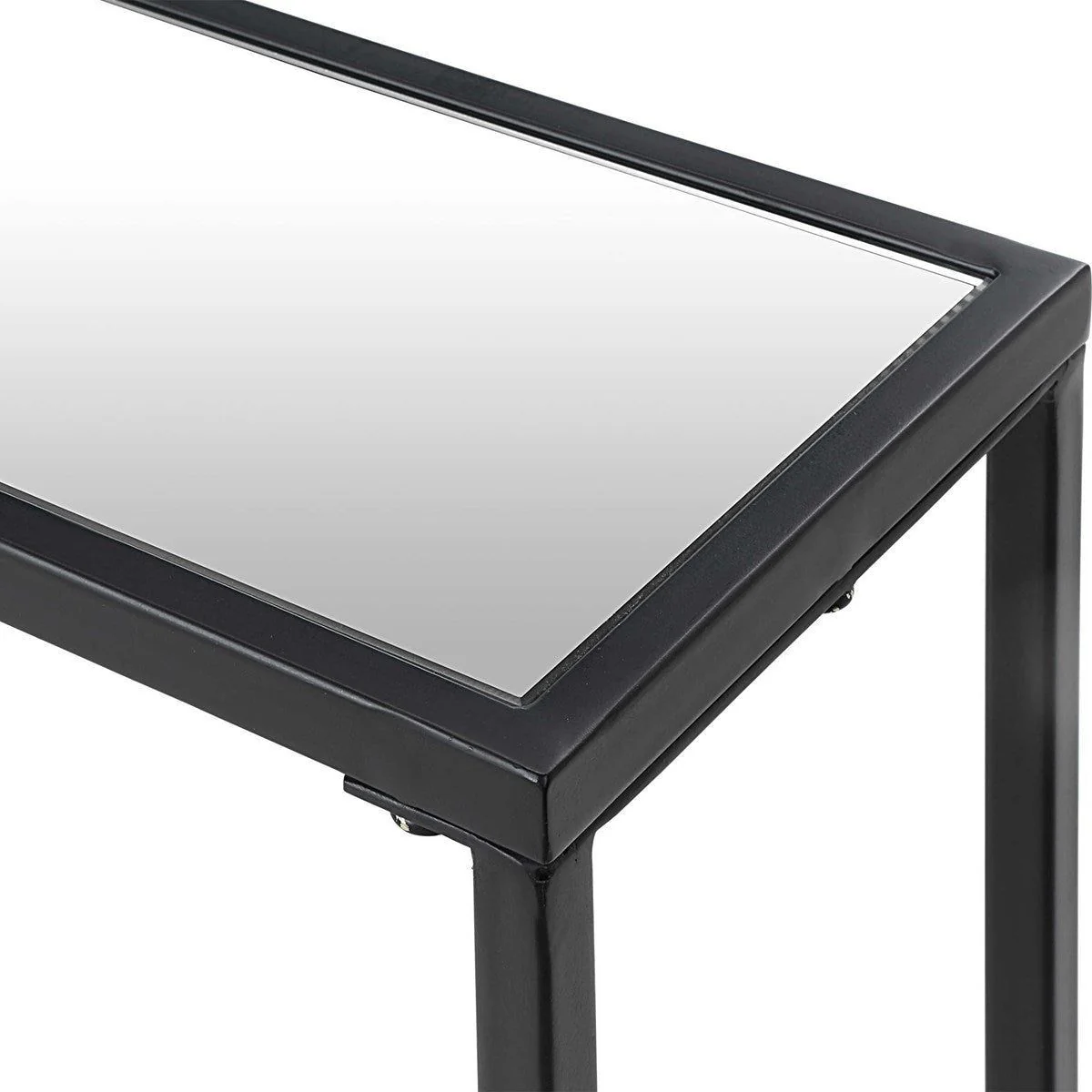 Casa Bella Living Mirrored Top and Glass Shelf with Black Iron Base Narrow Console Table - Image 6