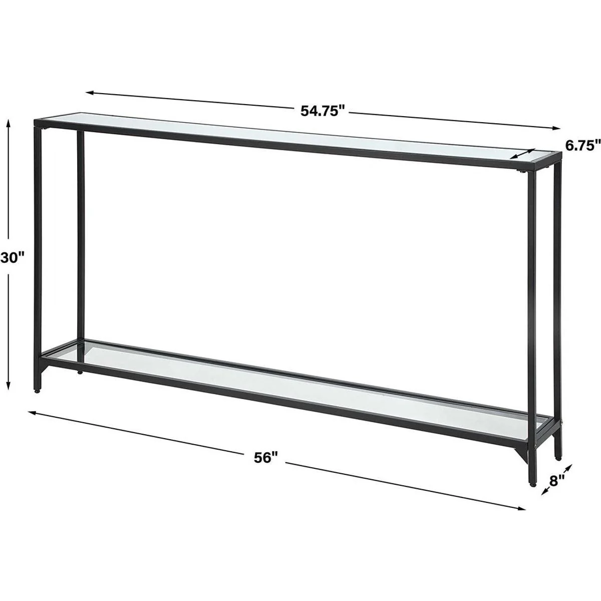 Casa Bella Living Mirrored Top and Glass Shelf with Black Iron Base Narrow Console Table - Image 7