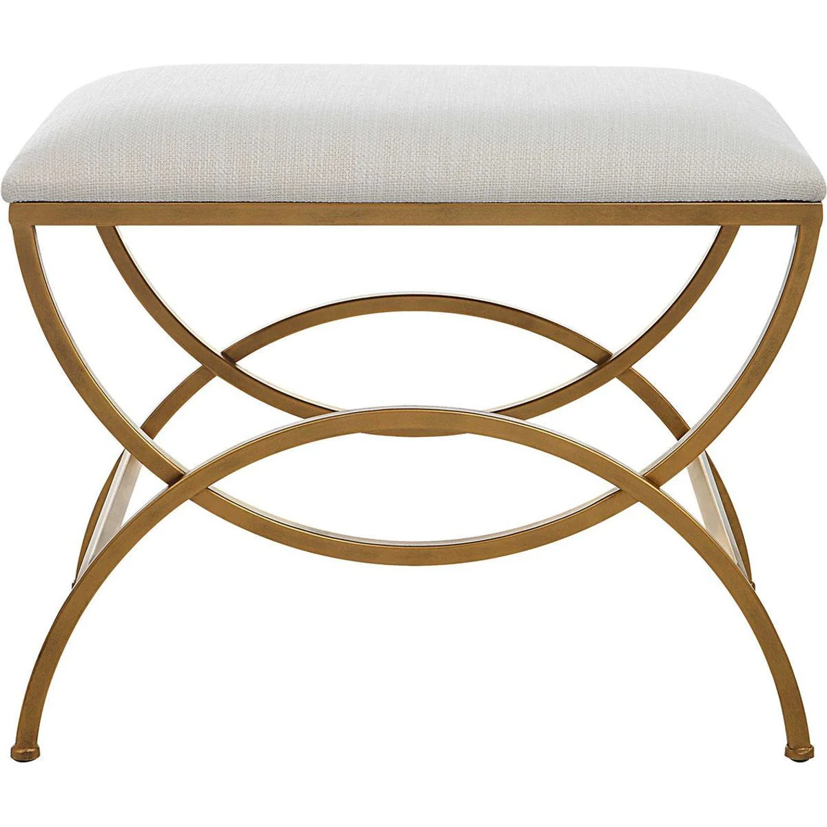 Casa Bella Living White Fabric Cushioned Top With Antique Brushed Brass Metal Accent Stool - Image 2