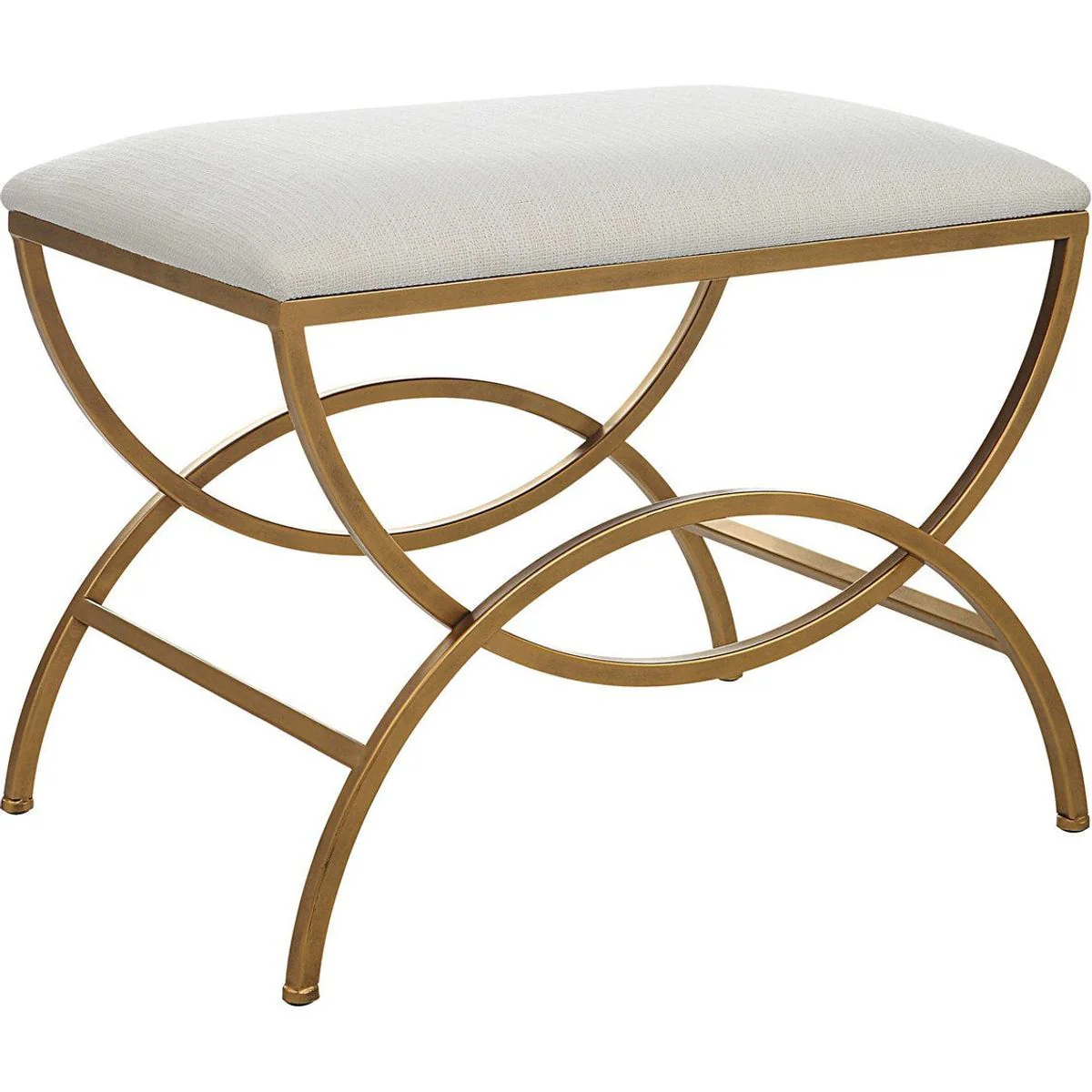 Casa Bella Living White Fabric Cushioned Top With Antique Brushed Brass Metal Accent Stool - Image 3