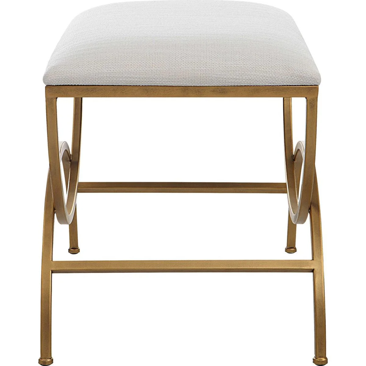 Casa Bella Living White Fabric Cushioned Top With Antique Brushed Brass Metal Accent Stool - Image 4