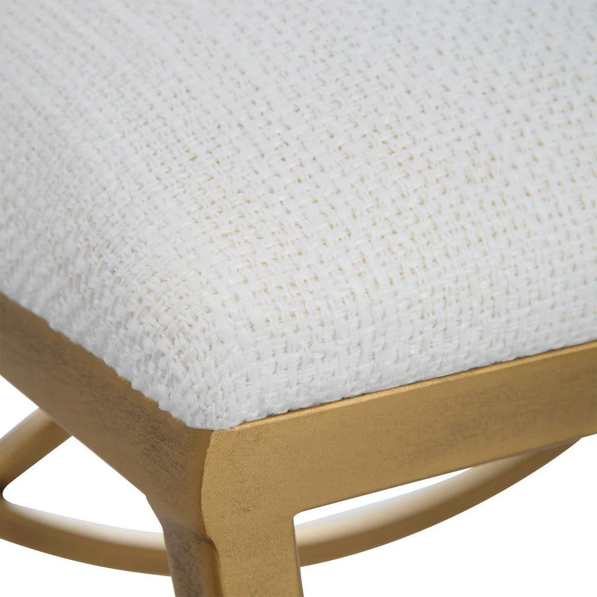 Casa Bella Living White Fabric Cushioned Top With Antique Brushed Brass Metal Accent Stool - Image 5