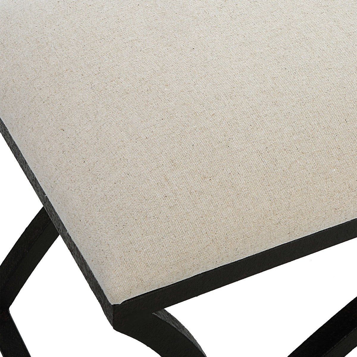 Casa Bella Living Oatmeal Fabric Cushioned Top With Rustic Black Iron Bench - Image 7