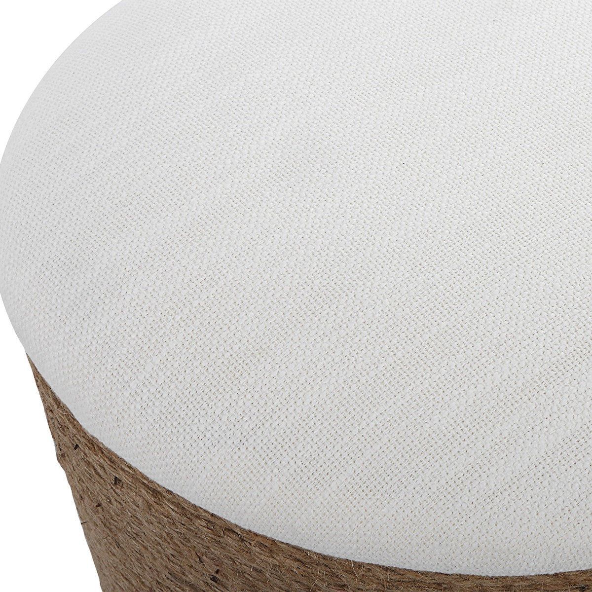 Casa Bella Living Off White Fabric Cushioned Top With Natural Fiber Rope Accent Stool - Image 4