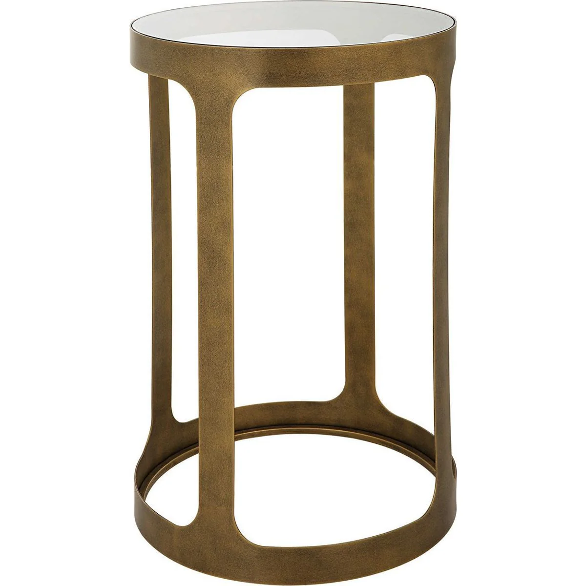 Casa Bella Living Tempered Glass Top With Antique Brushed Brass Metal Base Round Accent Side Table - Image 2
