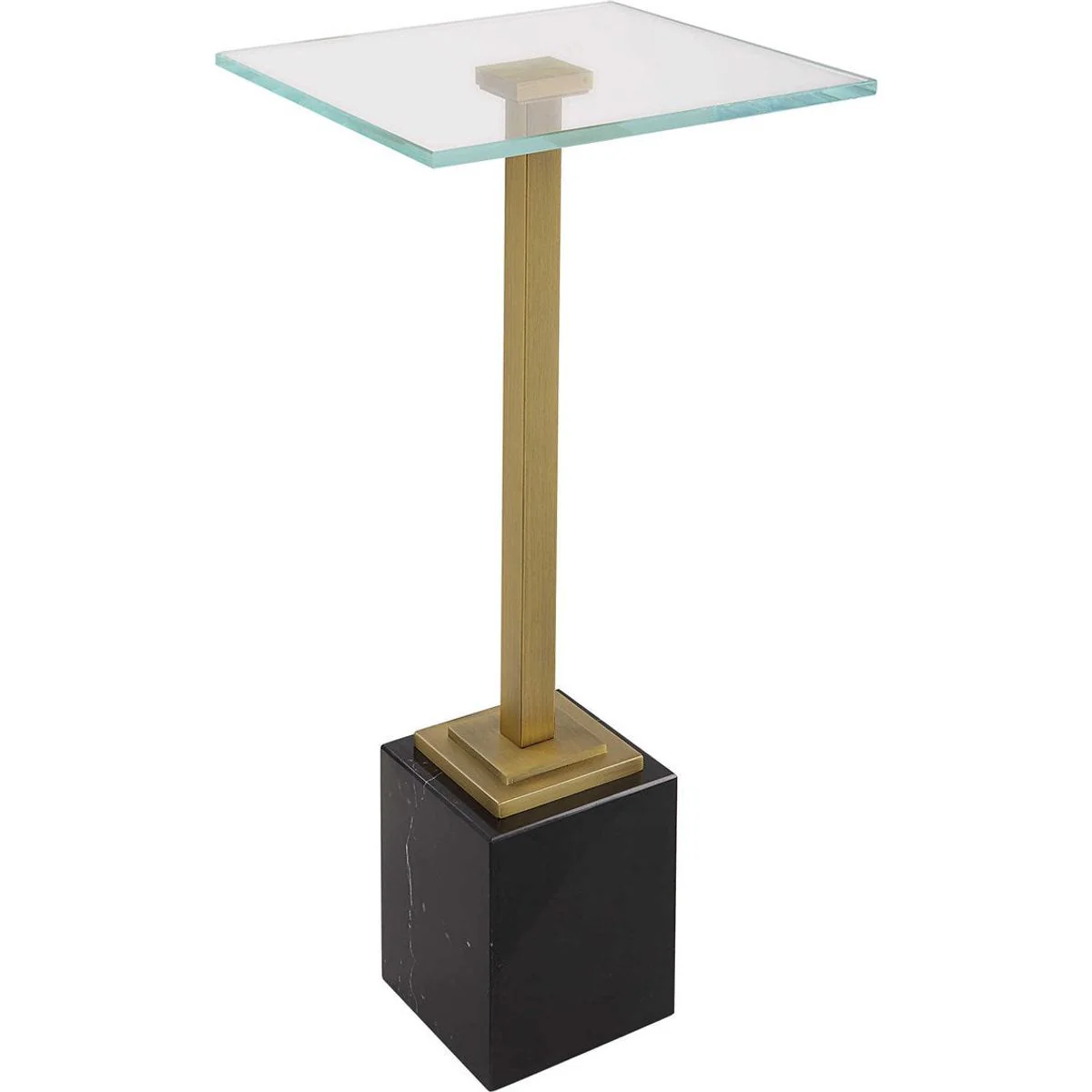 Casa Bella Living Tempered Glass Top With Brushed Brass and Black Marble Base Accent Drink Table - Image 2