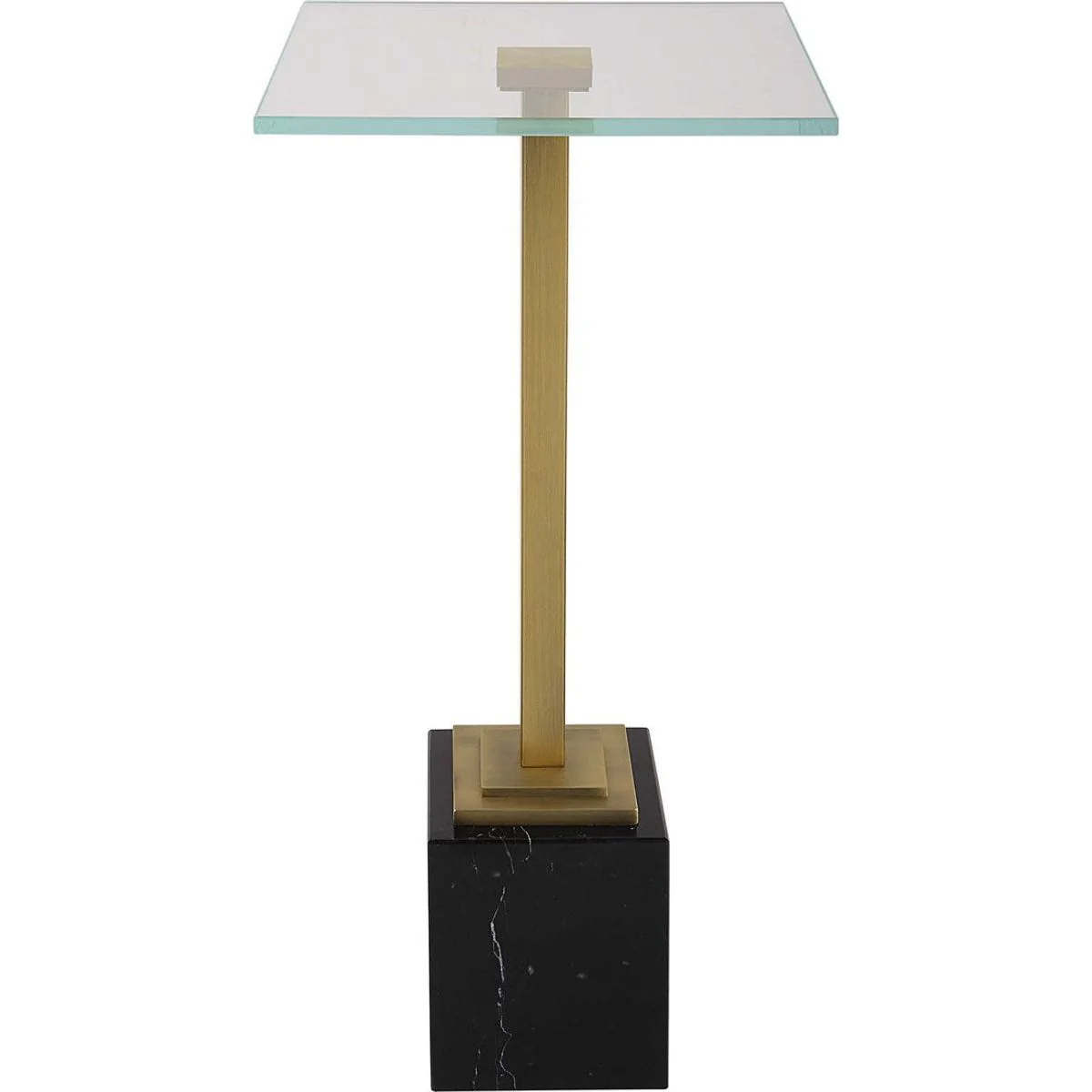 Casa Bella Living Tempered Glass Top With Brushed Brass and Black Marble Base Accent Drink Table - Image 4