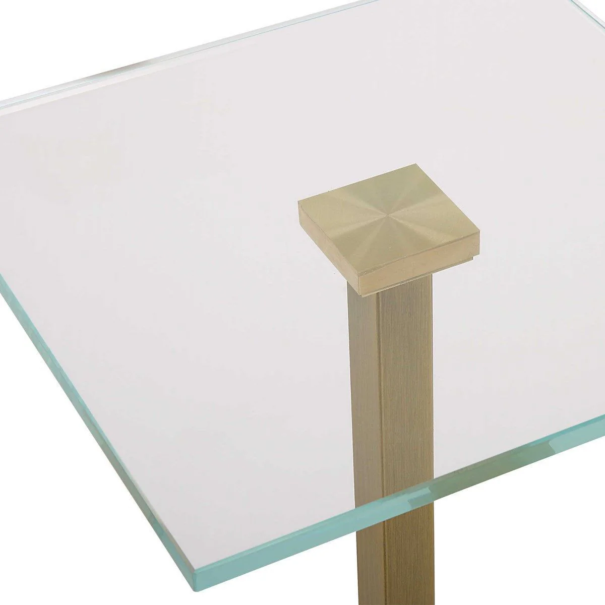 Casa Bella Living Tempered Glass Top With Brushed Brass and Black Marble Base Accent Drink Table - Image 5