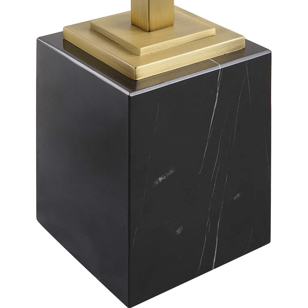Casa Bella Living Tempered Glass Top With Brushed Brass and Black Marble Base Accent Drink Table - Image 6