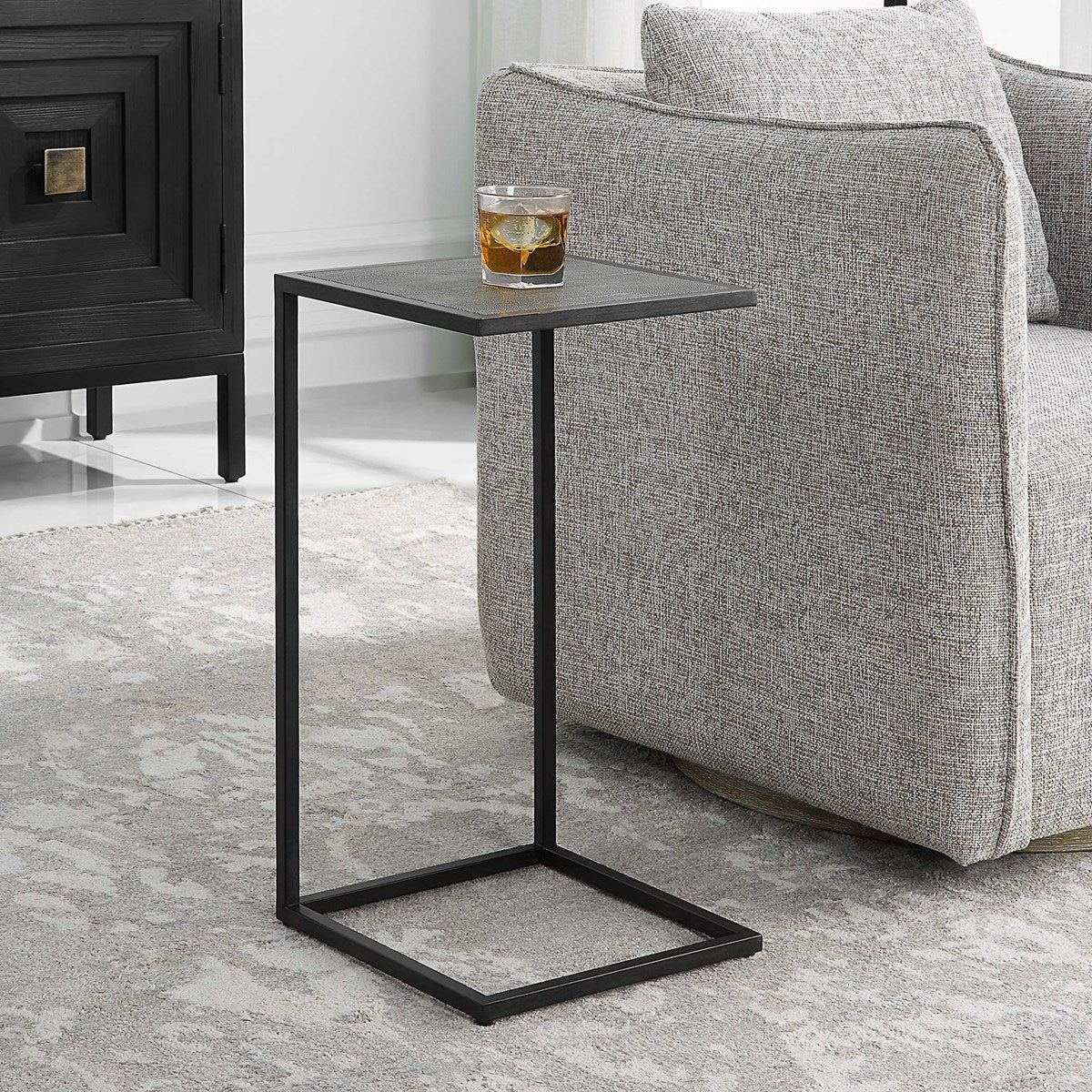 Casa Bella Living Gray Shagreen Top With Antique Black Base Accent Side Table