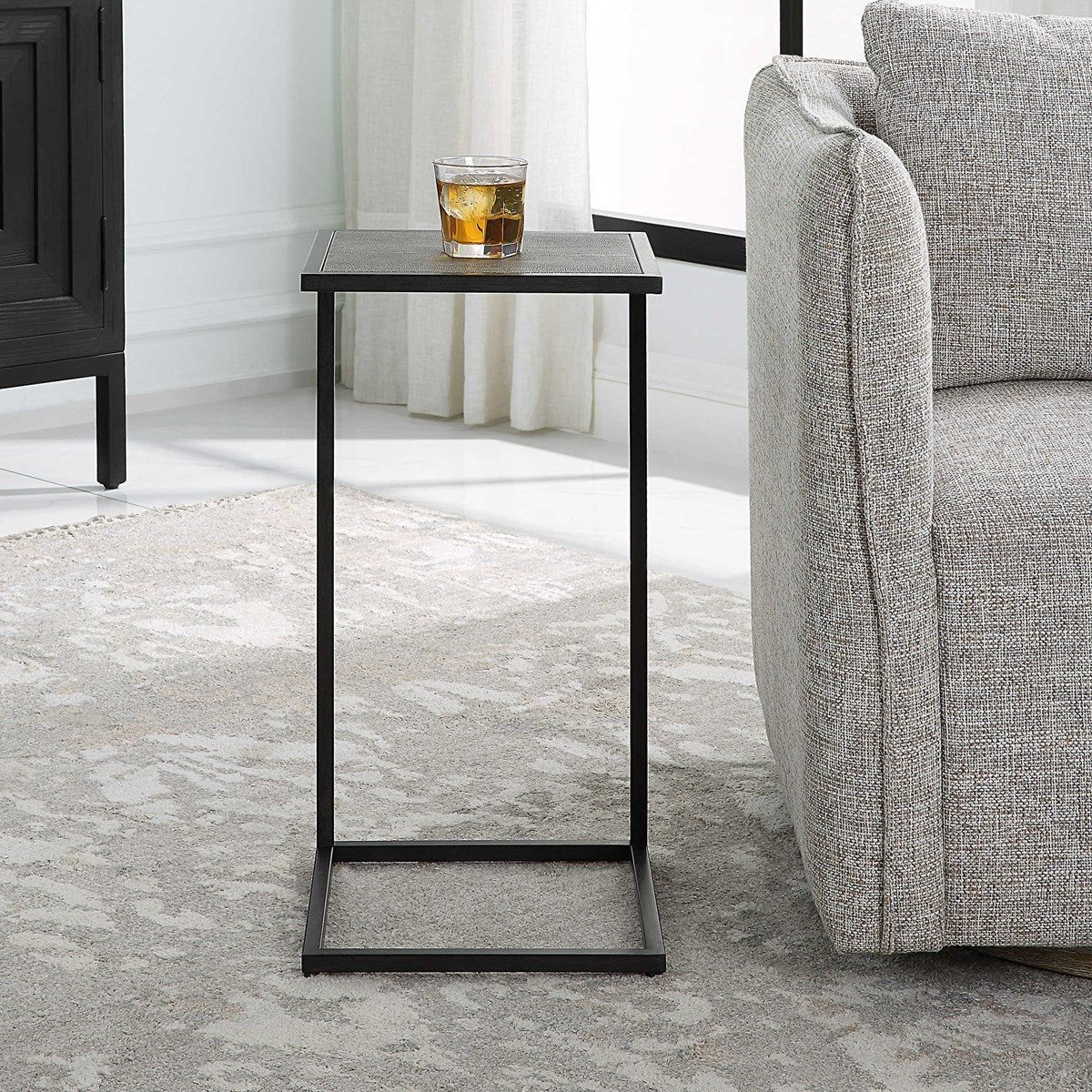 Casa Bella Living Gray Shagreen Top With Antique Black Base Accent Side Table - Image 3