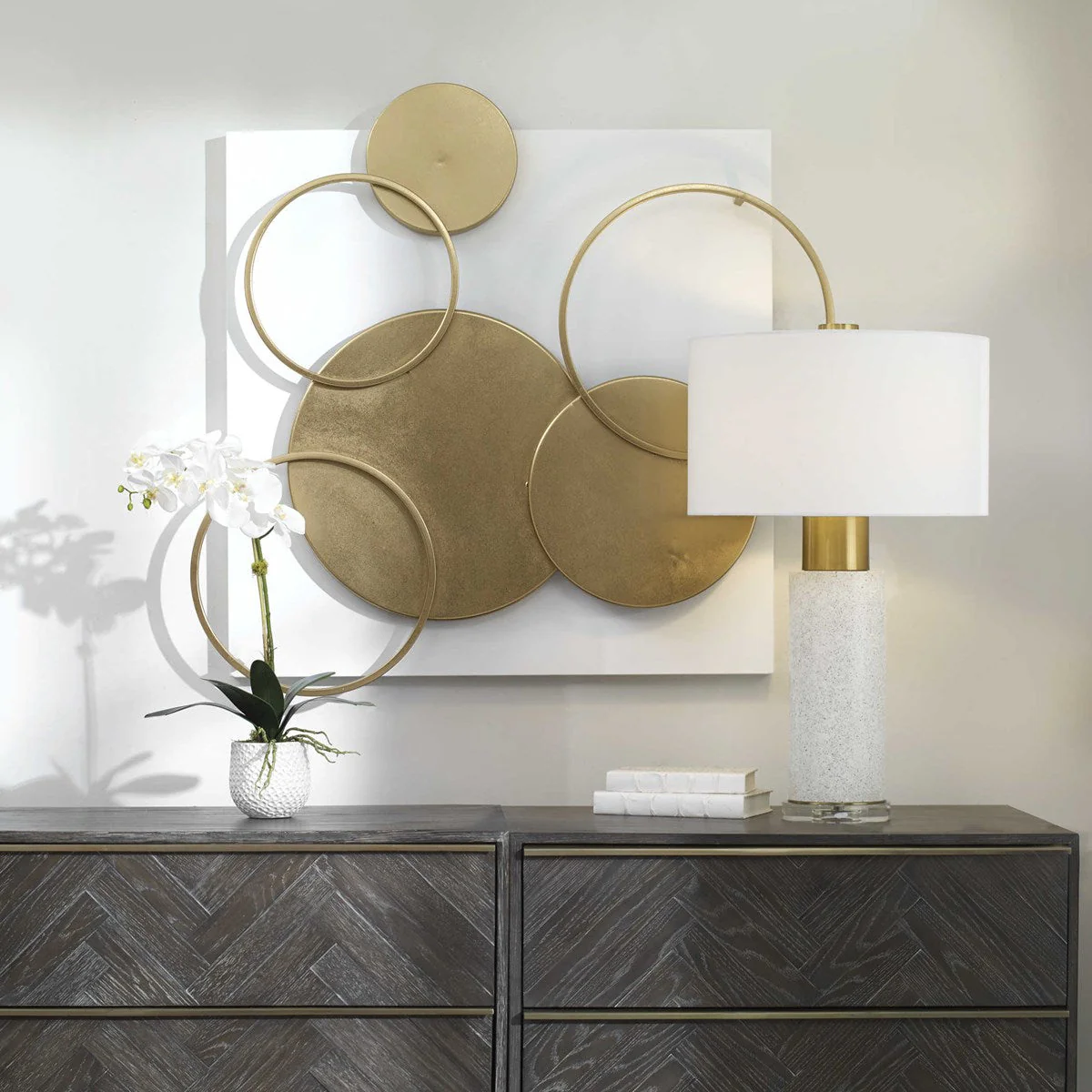 Uttermost Adagio Matte White With Gold Leaf Metal Wall Panel