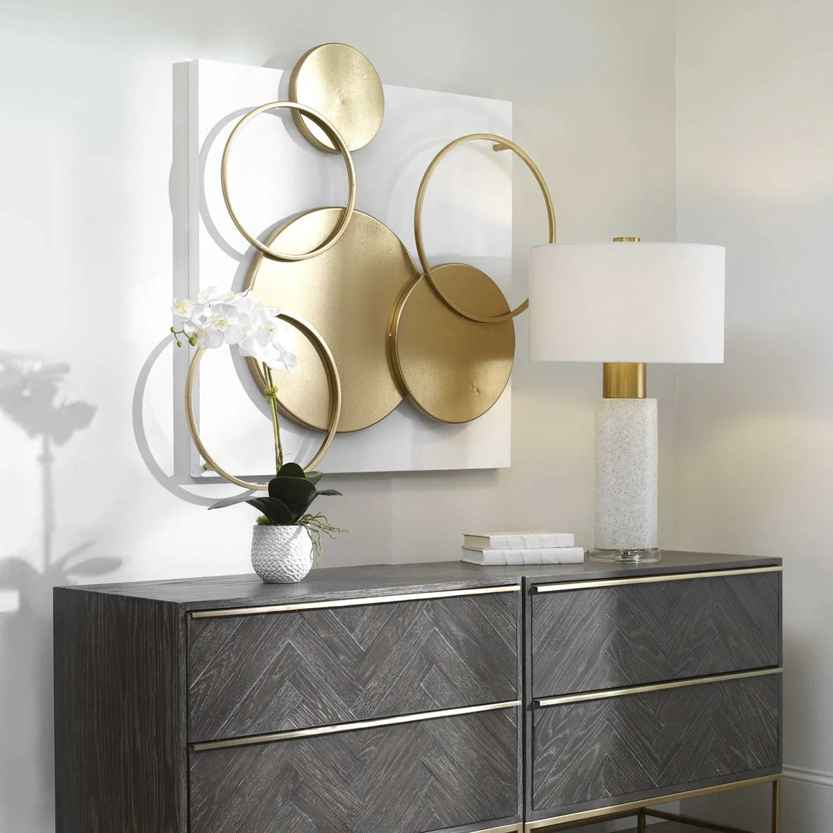 Uttermost Adagio Matte White With Gold Leaf Metal Wall Panel - Image 3