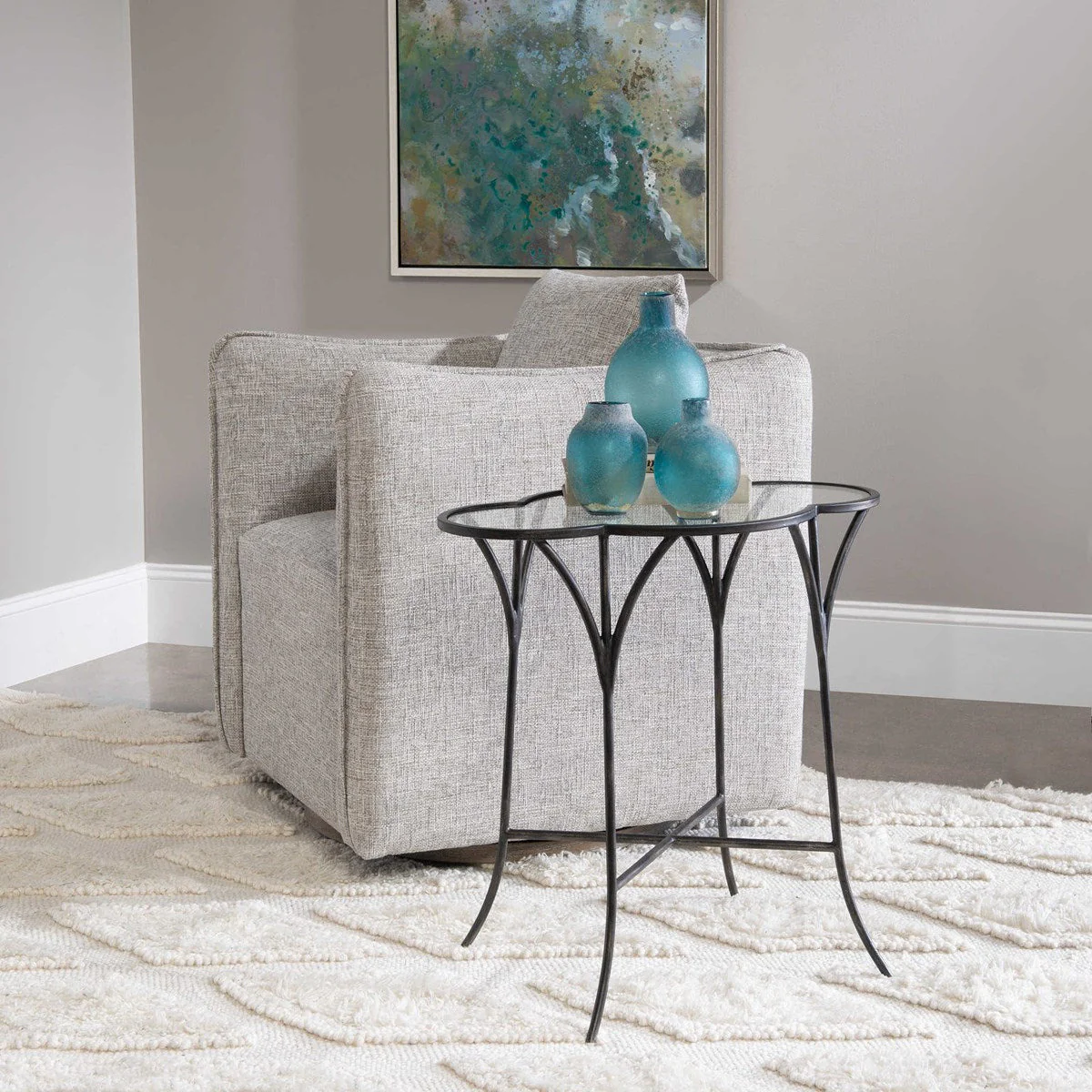 Uttermost Adhira Scalloped Glass Top With Aged Black Iron Accent Table