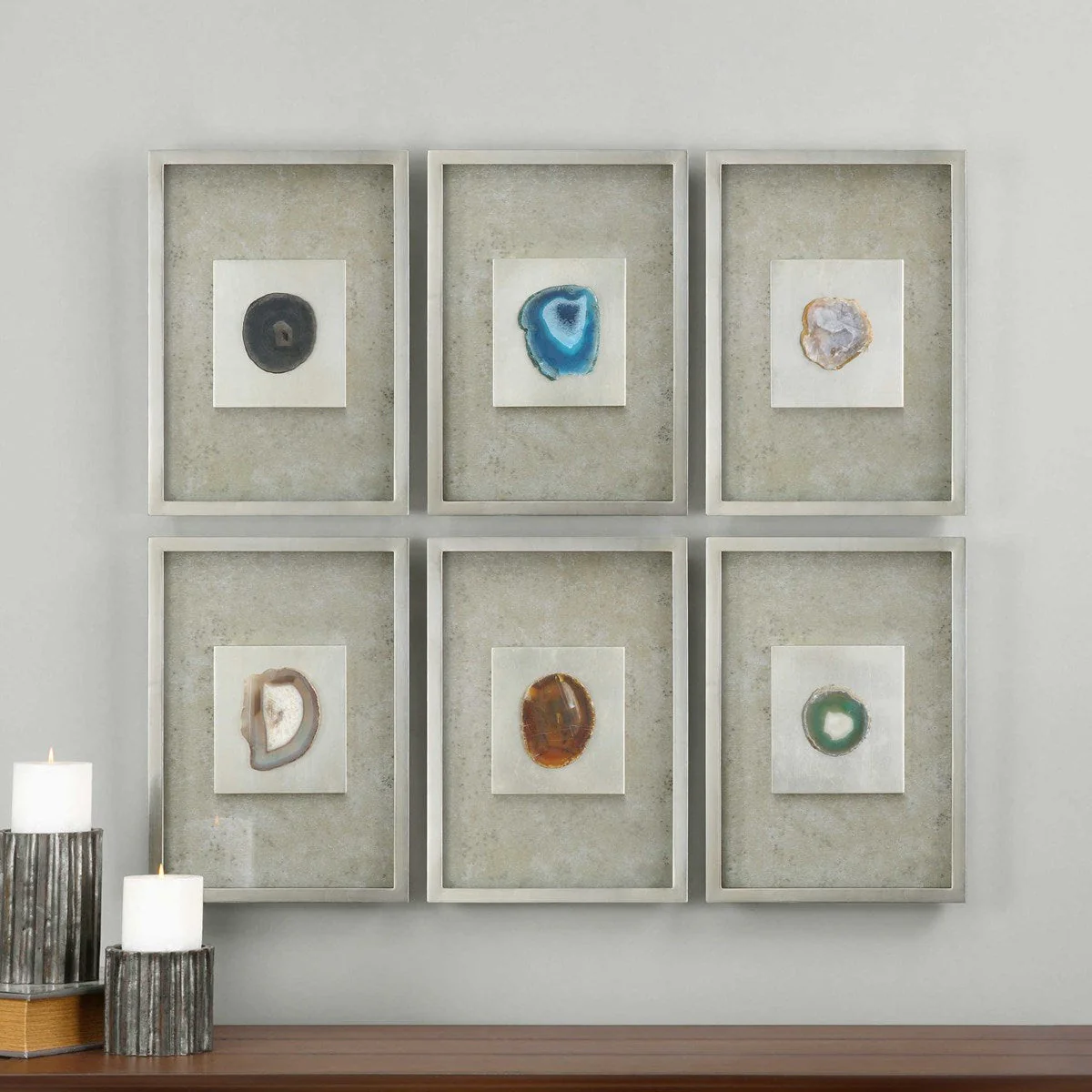 Uttermost Agate Stone Set of 6 Silver Shadow Box Frames - Image 2