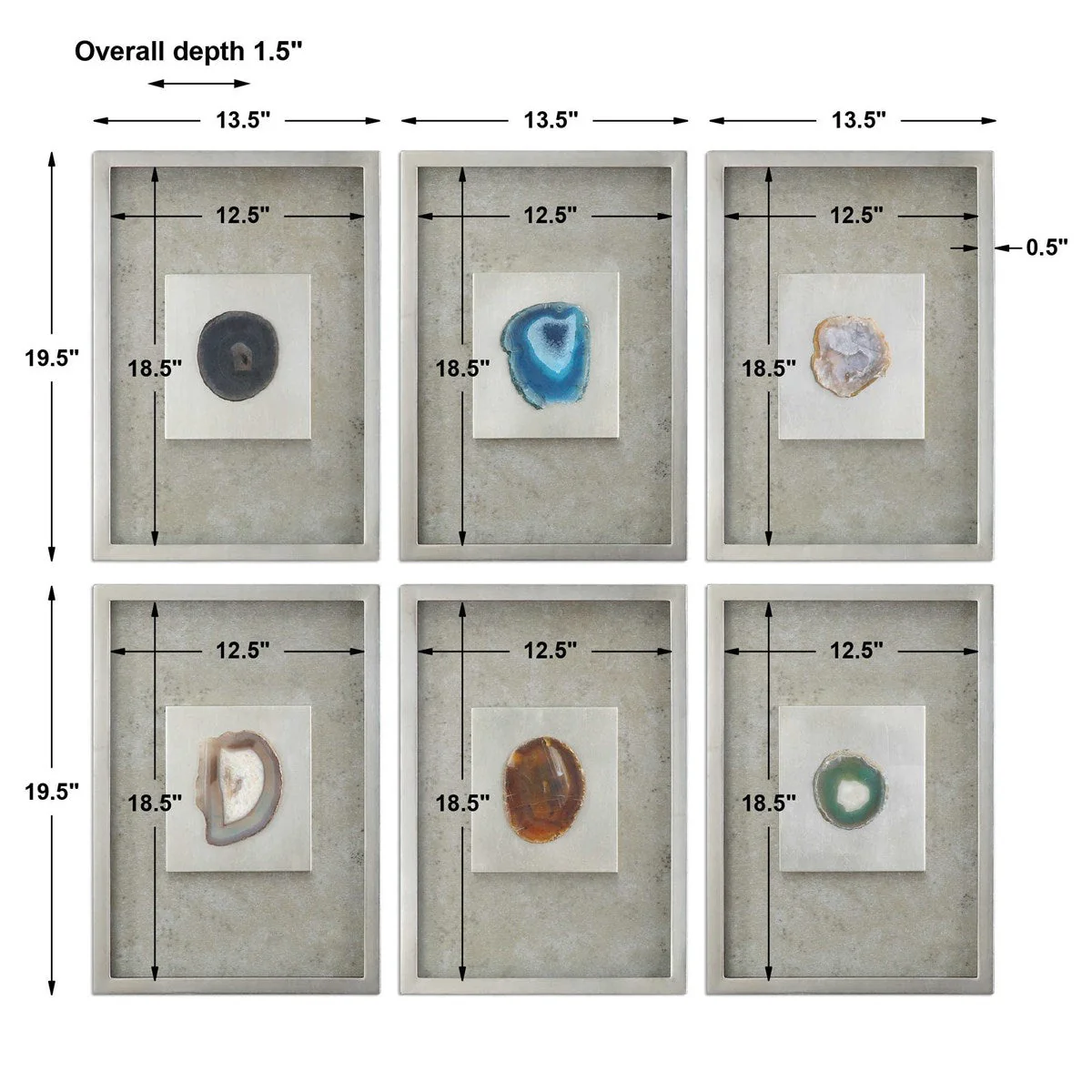 Uttermost Agate Stone Set of 6 Silver Shadow Box Frames - Image 3