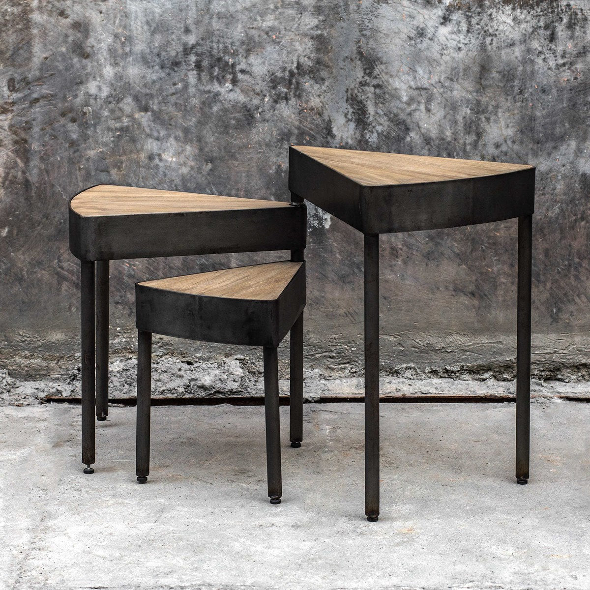 Uttermost Akito Wood With Aged Steel Nesting Table - Image 3