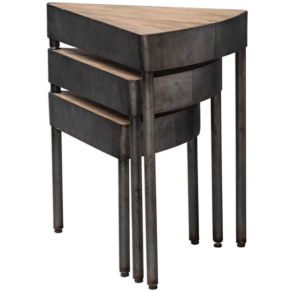 Uttermost Akito Wood With Aged Steel Nesting Table - Image 4