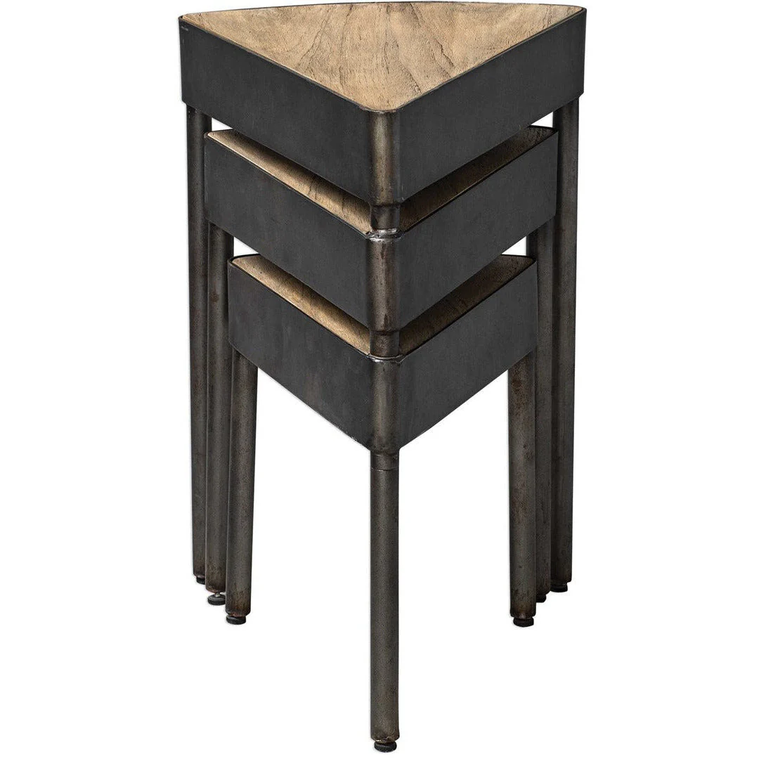 Uttermost Akito Wood With Aged Steel Nesting Table - Image 5