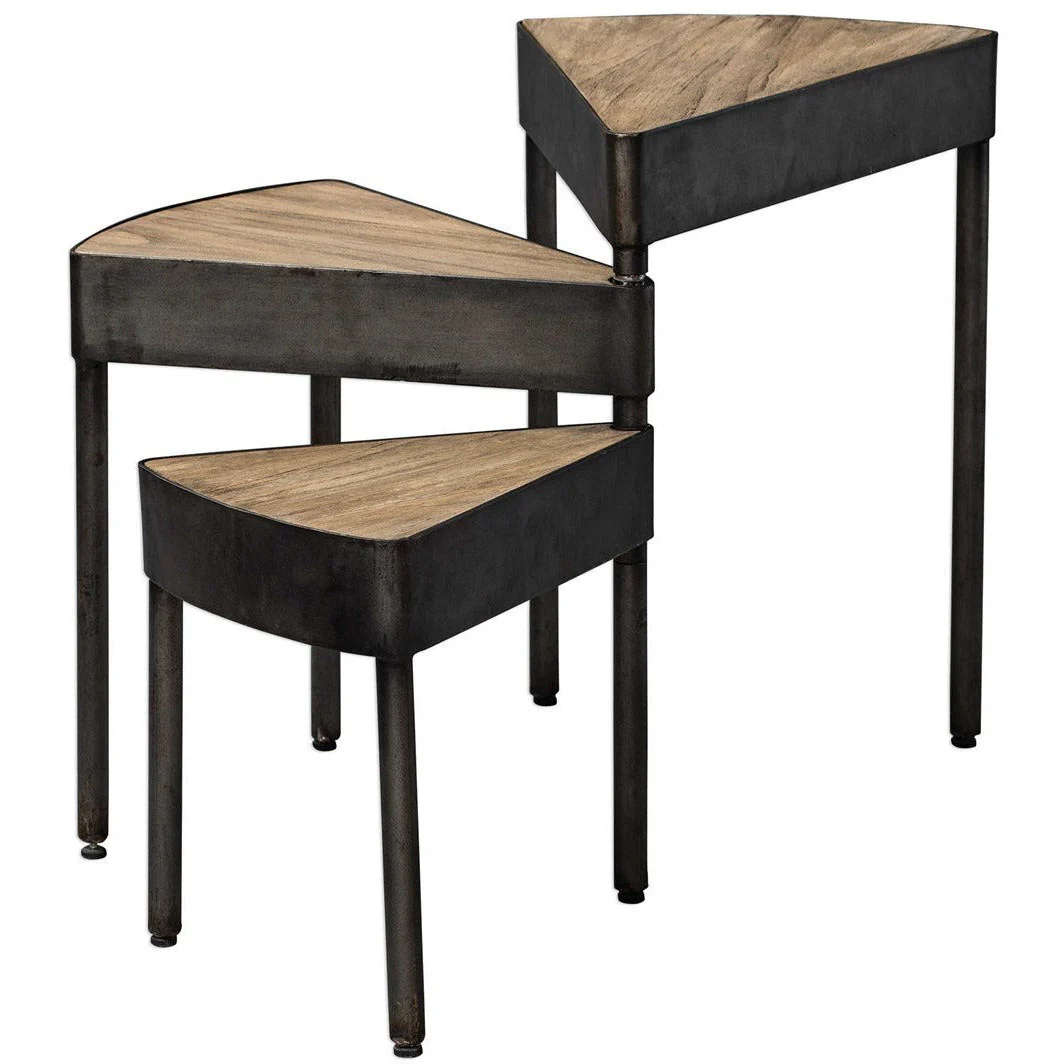 Uttermost Akito Wood With Aged Steel Nesting Table - Image 6