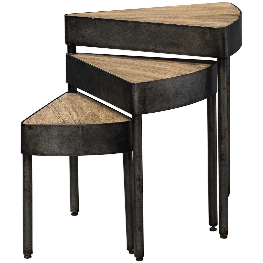 Uttermost Akito Wood With Aged Steel Nesting Table - Image 7