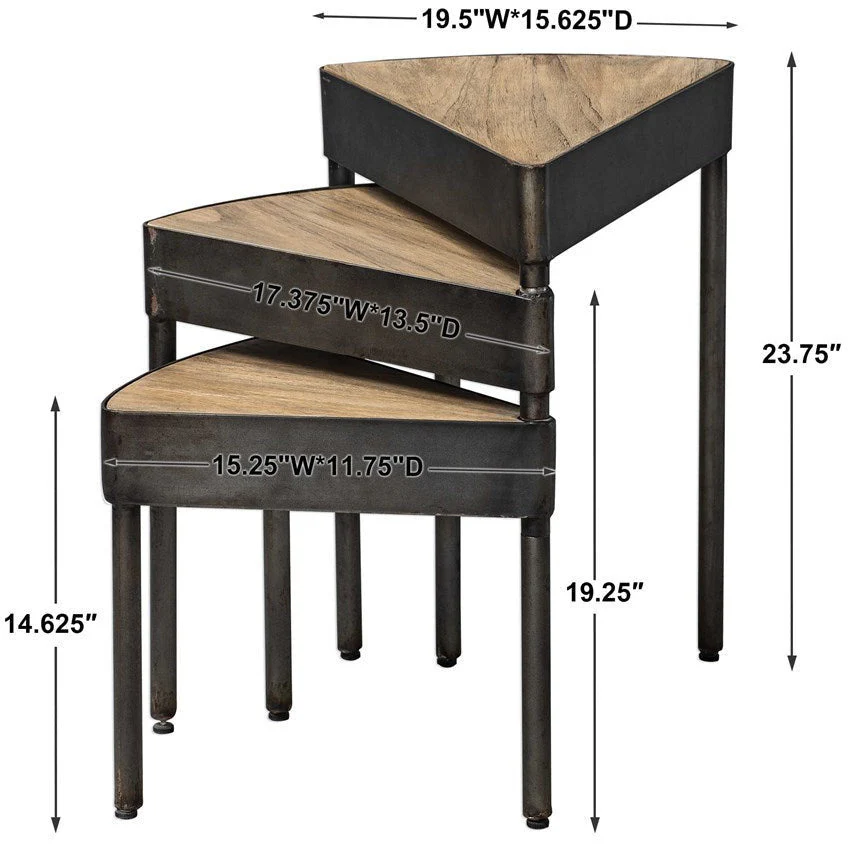 Uttermost Akito Wood With Aged Steel Nesting Table - Image 9