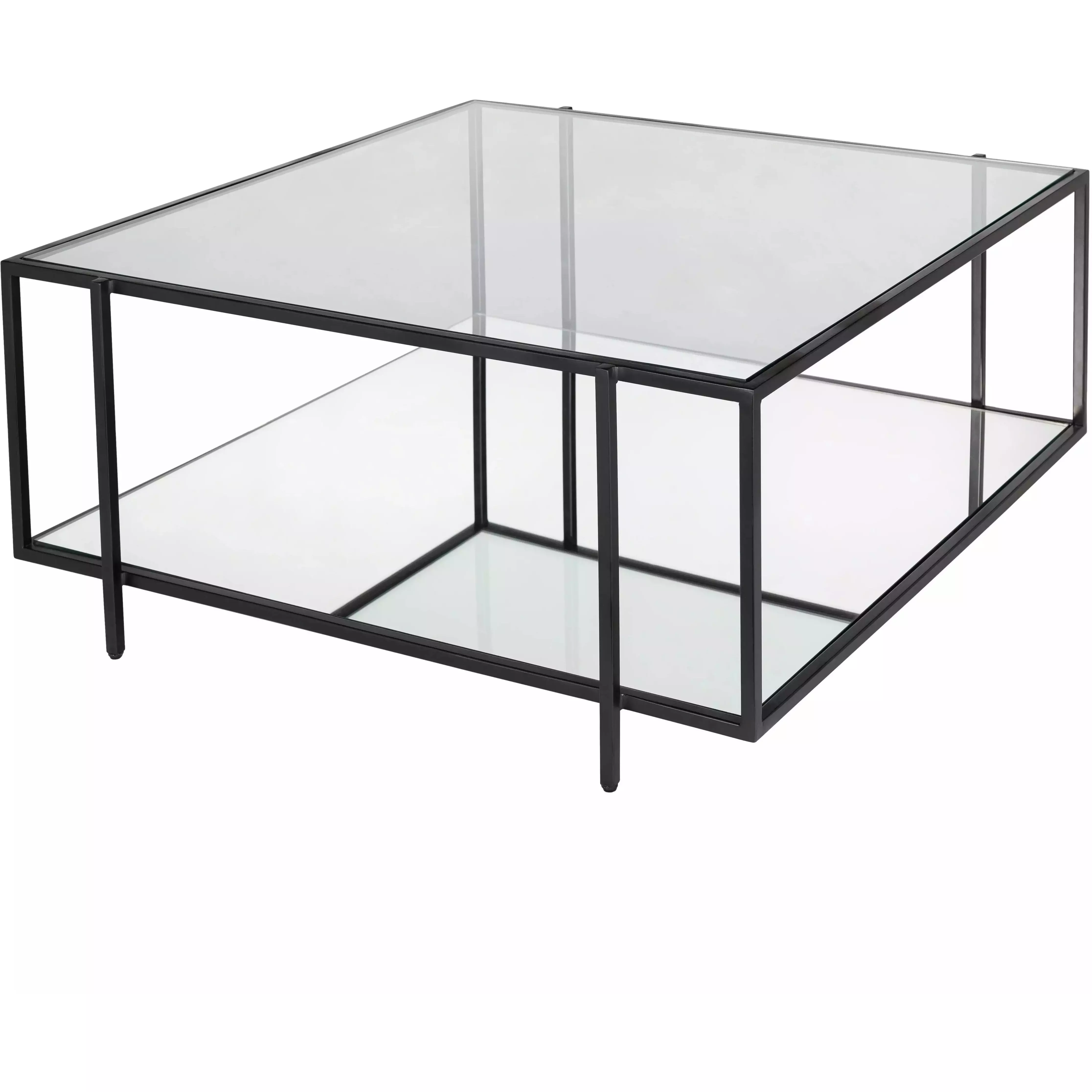 Surya Alecsa Modern Glass Top With Wood & Metal Mirrored Base Square Coffee Table EAA-001