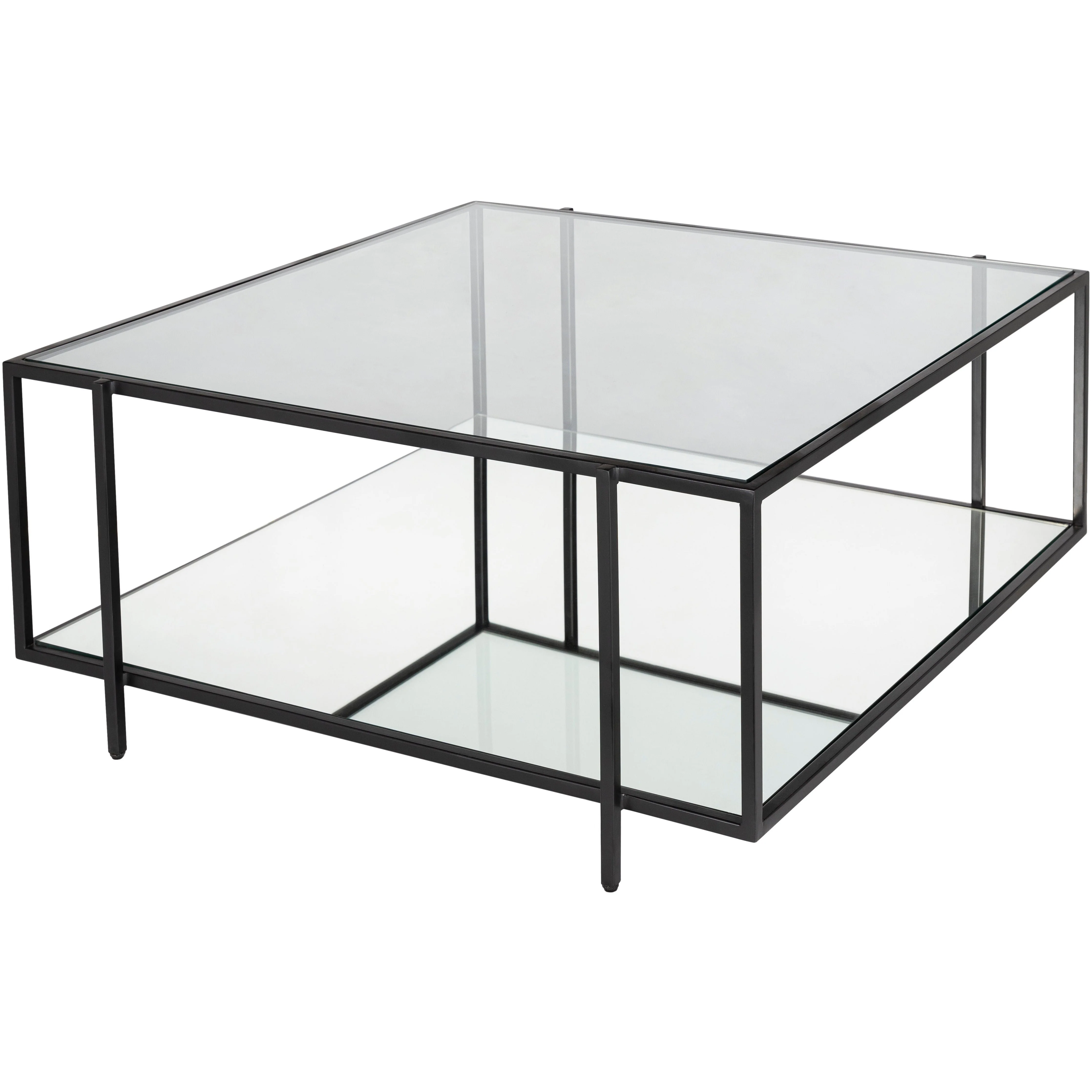 Surya Alecsa Modern Glass Top With Wood & Metal Mirrored Base Square Coffee Table EAA-001 - Image 3