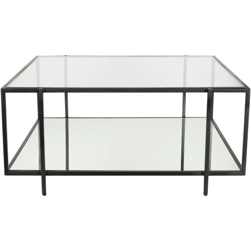 Surya Alecsa Modern Glass Top With Wood & Metal Mirrored Base Square Coffee Table EAA-001 - Image 4