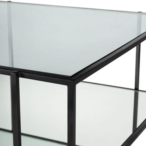 Surya Alecsa Modern Glass Top With Wood & Metal Mirrored Base Square Coffee Table EAA-001 - Image 7