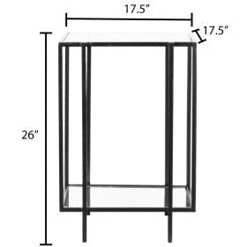 Surya Alecsa Modern Glass Top & Black Metal Base With Mirrored Bottom Shelf Accent Side Table EAA-002 - Image 7