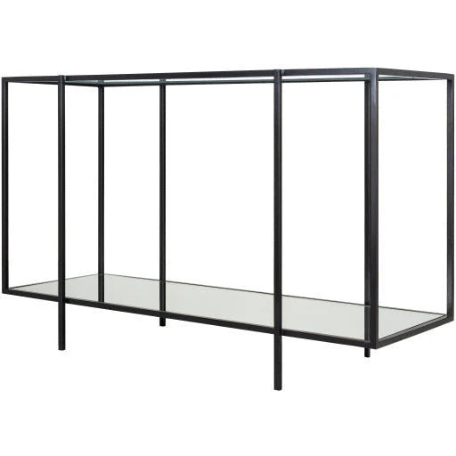 Surya Alecsa Modern Glass Top & Black Metal Base With Mirrored Bottom Shelf Console Table EAA-003 - Image 3