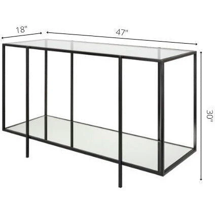Surya Alecsa Modern Glass Top & Black Metal Base With Mirrored Bottom Shelf Console Table EAA-003 - Image 4