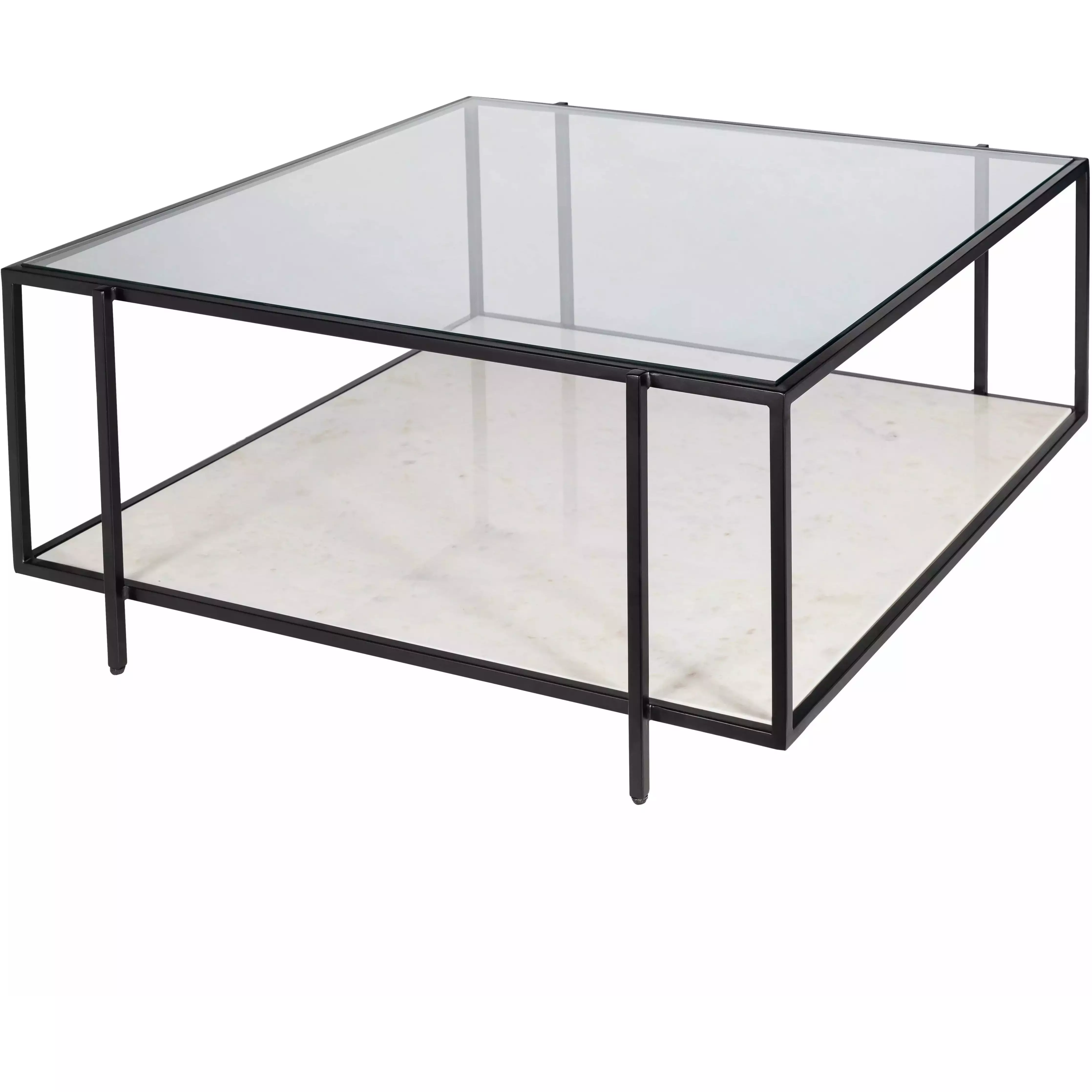Surya Alecsa Modern Glass Top With Metal & Marble Base Square Coffee Table EAA-006