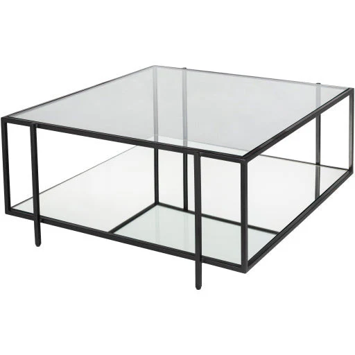 Surya Alecsa Modern Glass Top With Metal & Marble Base Square Coffee Table EAA-006 - Image 2