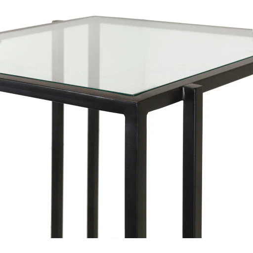 Surya Alecsa Modern Glass Top & Black Metal Base With Marble Shelf Bottom Accent Side Table EAA-007 - Image 4