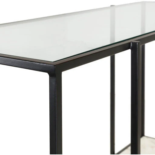 Surya Alecsa Modern Glass Top & Black Metal Base With Marble Bottom Shelf Console Table EAA-008 - Image 4
